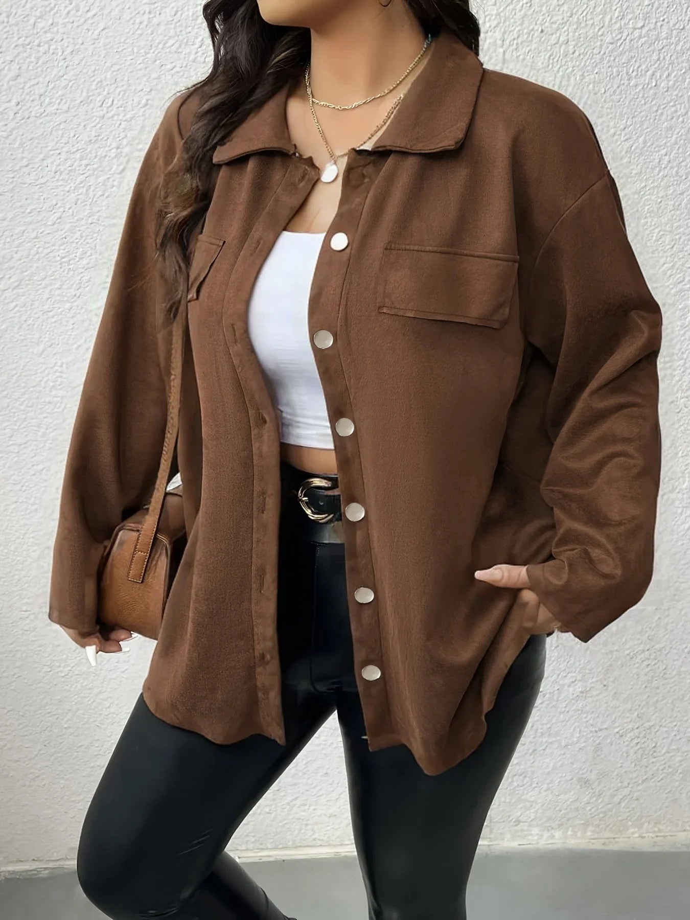 Upgraded plus size Women's clothing Shirt with Metal Buttons Long Sleeve Coat High-End Lapel Shirt Simple Casual Women's Top