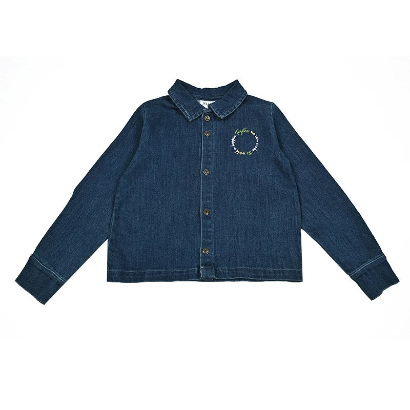 Denim blue family set girls dress boy casual shirt baby rompers family sbling set long sleeves children clothes logo embroidery