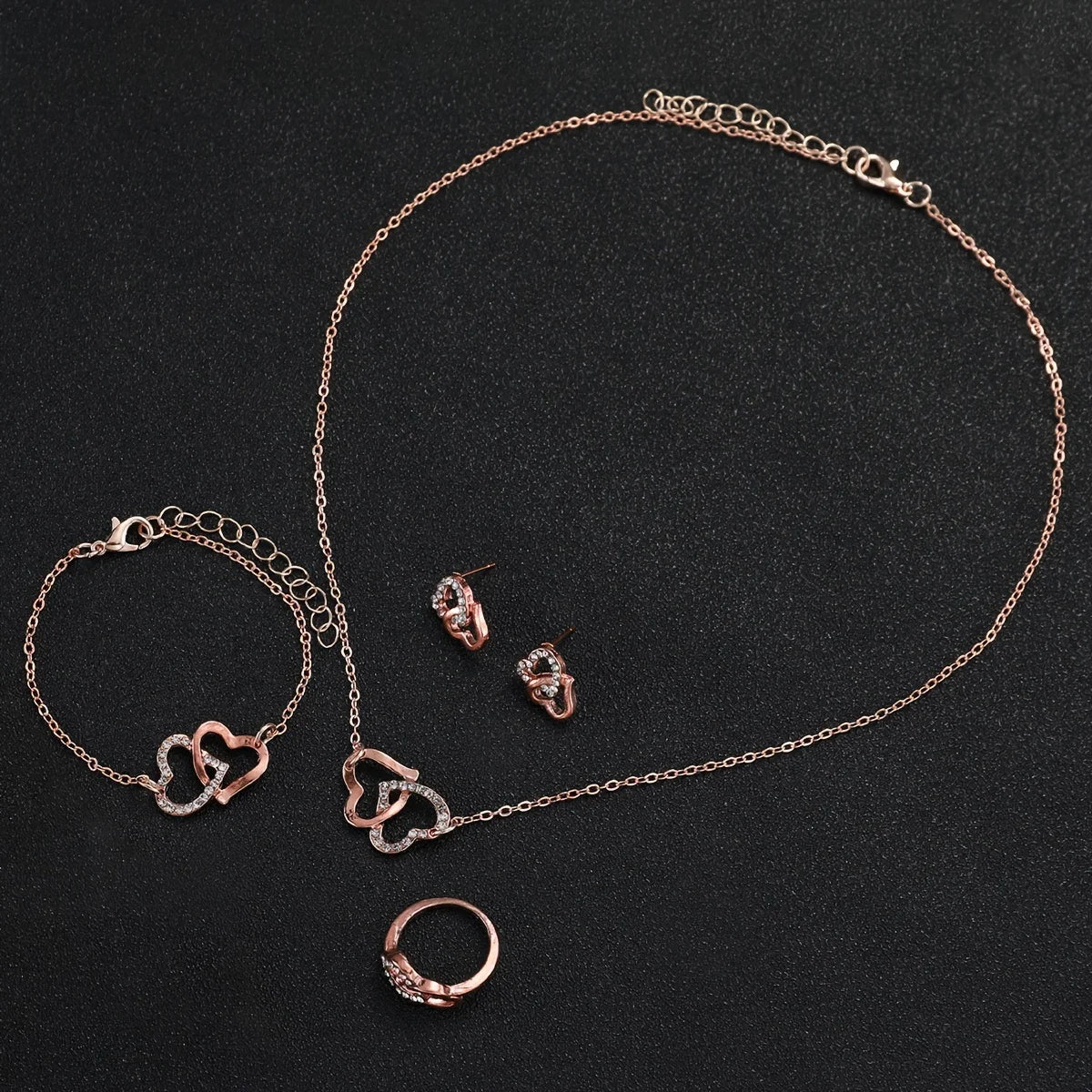 6pcs/set Women Rectangle Quartz Watch With Heart-shaped Jewelry Set (Box Not Include )