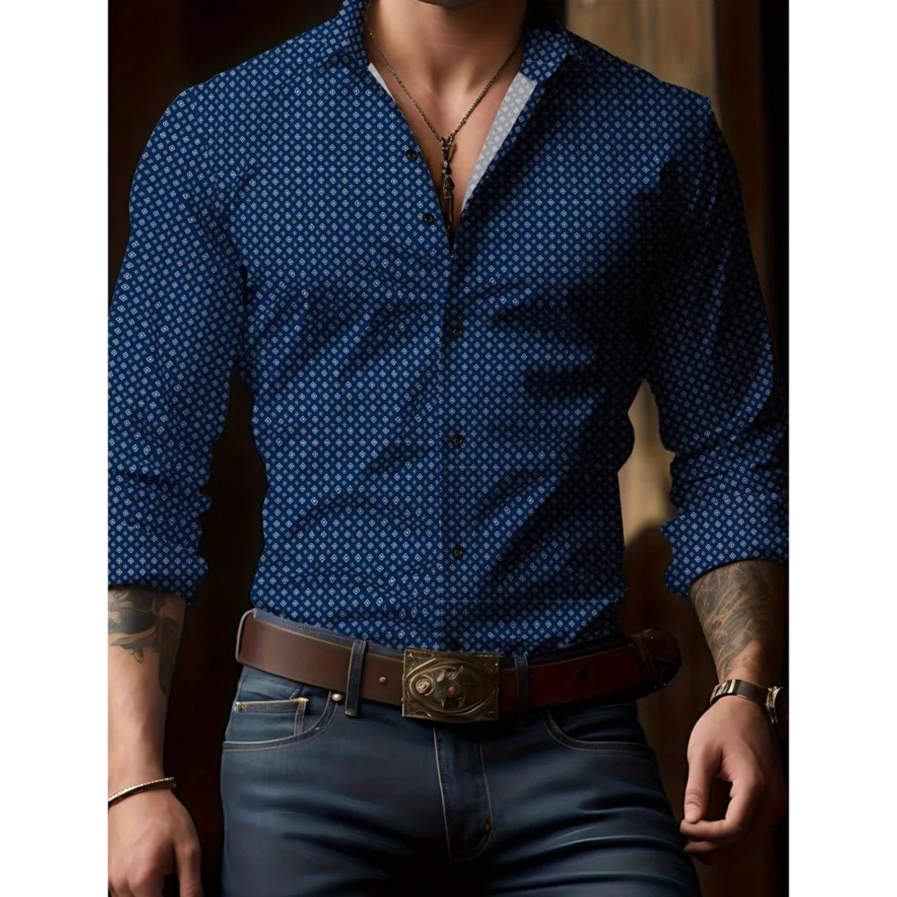 Men's New Spring And Autumn Button Down Shirt Check Print Long Sleeve Luxury Shirt Flip Lapel Oversized Outdoor Street Shot Tops