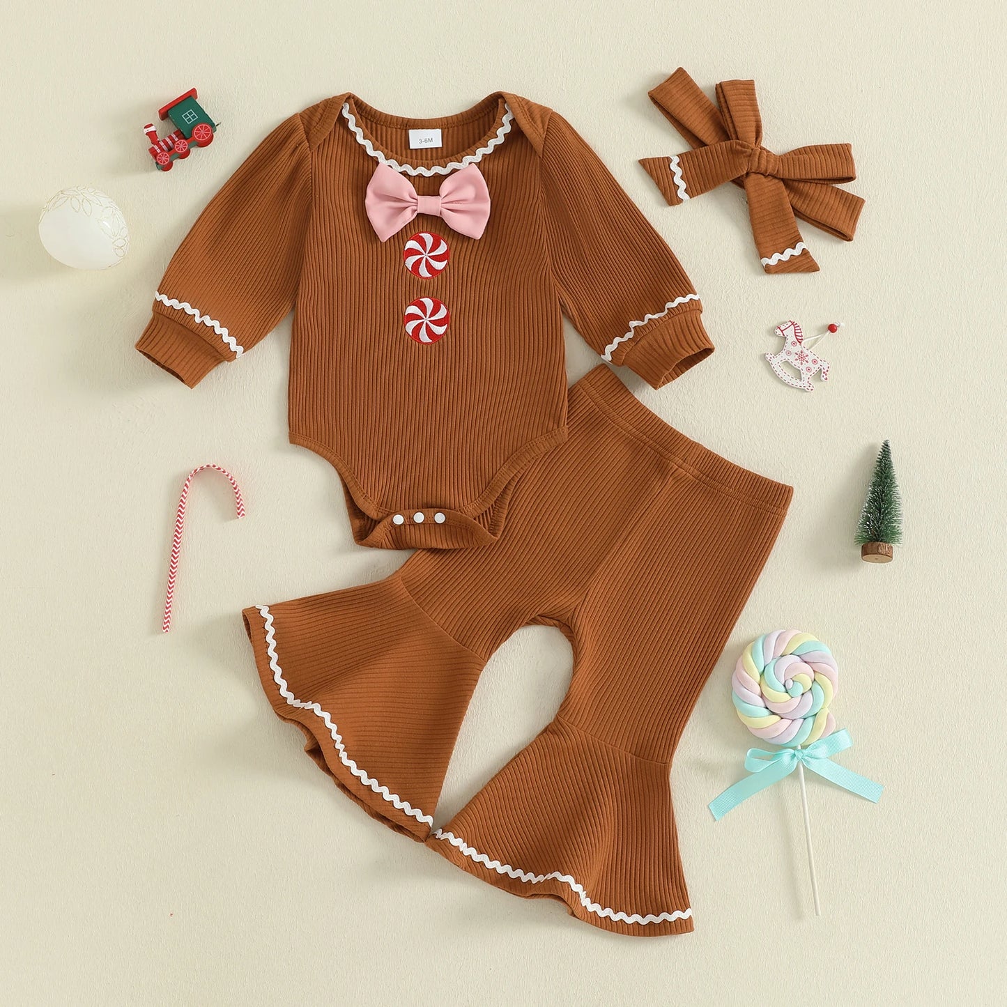 Citgeett Autumn Christmas Infant Baby Girl Outfits Long Sleeve Romper Flare Pants Headband Fall Xmas Clothes Set