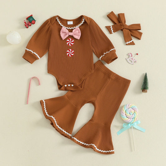 Citgeett Autumn Christmas Infant Baby Girl Outfits Long Sleeve Romper Flare Pants Headband Fall Xmas Clothes Set