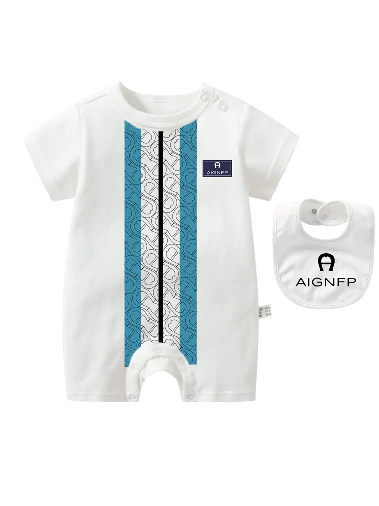 Summer Newborns Jumpsuit %100 Cotton Baby Clothes 2025 New Toddler Boys Rompers Bib scarf Set Infant Soft Short sleeve Bodysuits