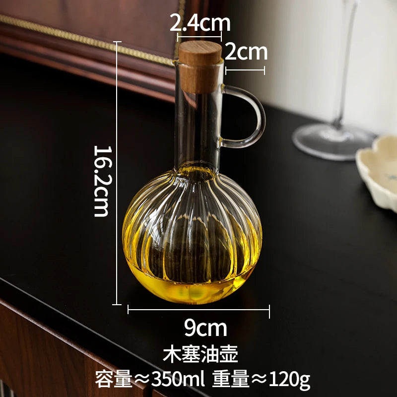 Glass Oil Pan Kitchen Household Wooden Lidseasoning Bottle Storage Rack High-temperatureresistant Storagetanksoysauce Bottle Set