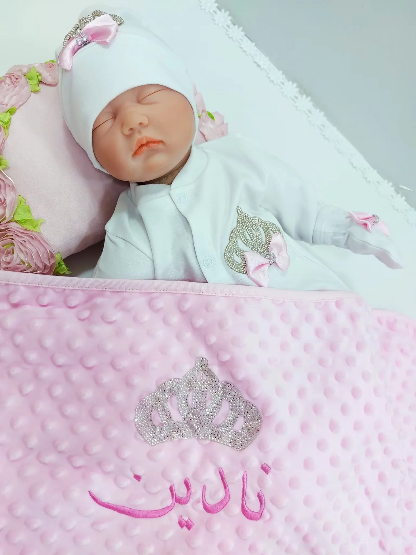 Dollbling Hospital Exit 5pcs Embroidery Name Newborn Angle Wings Romper Blanket  Nursery Bedding Swaddle Handmade Infant Outfit