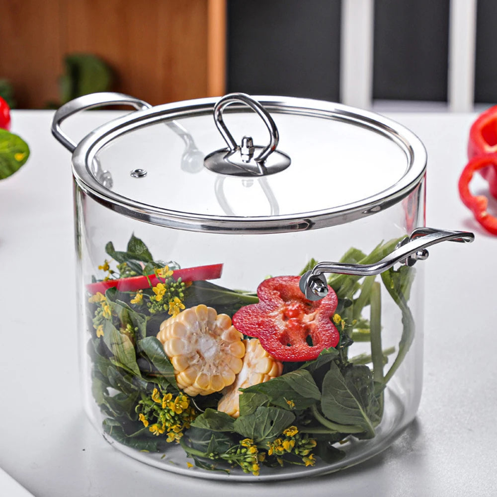 High Borosilicate Glass Cooking Pot with Lid Heat Multiple Sizes Soup Pot with Handles Kitchen Cookware for Soup, Stew, Pasta