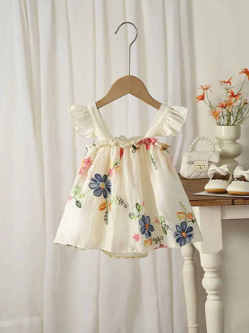 MILANCEL New Summer Baby Bodysuit 3-24M Cute Flower Toddler Dress Girls Clothes Embroidered Flowers Infant One Piece