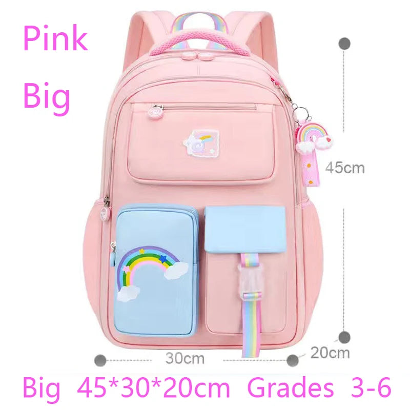 Primary High Class Backpack for Girls Macaron Color Blocking Kid Backpack Rainbow Zipper Large Capacity Teen Girl School Bag