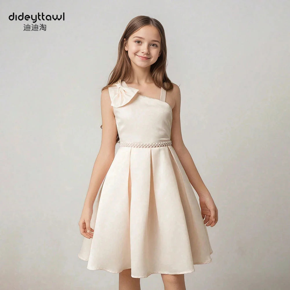 Dideyttawl Customized Sleeveless A-Line Girl Dress For Party Short Open Back Lace Birthday Gown Knee Length Kids Junior Concert