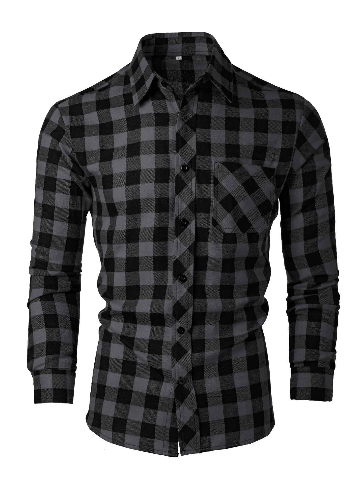 Men's Fashionable Casual Long-Sleeved Plaid Shirt, Spring and Autumn Lapel Button-Down Shirt
