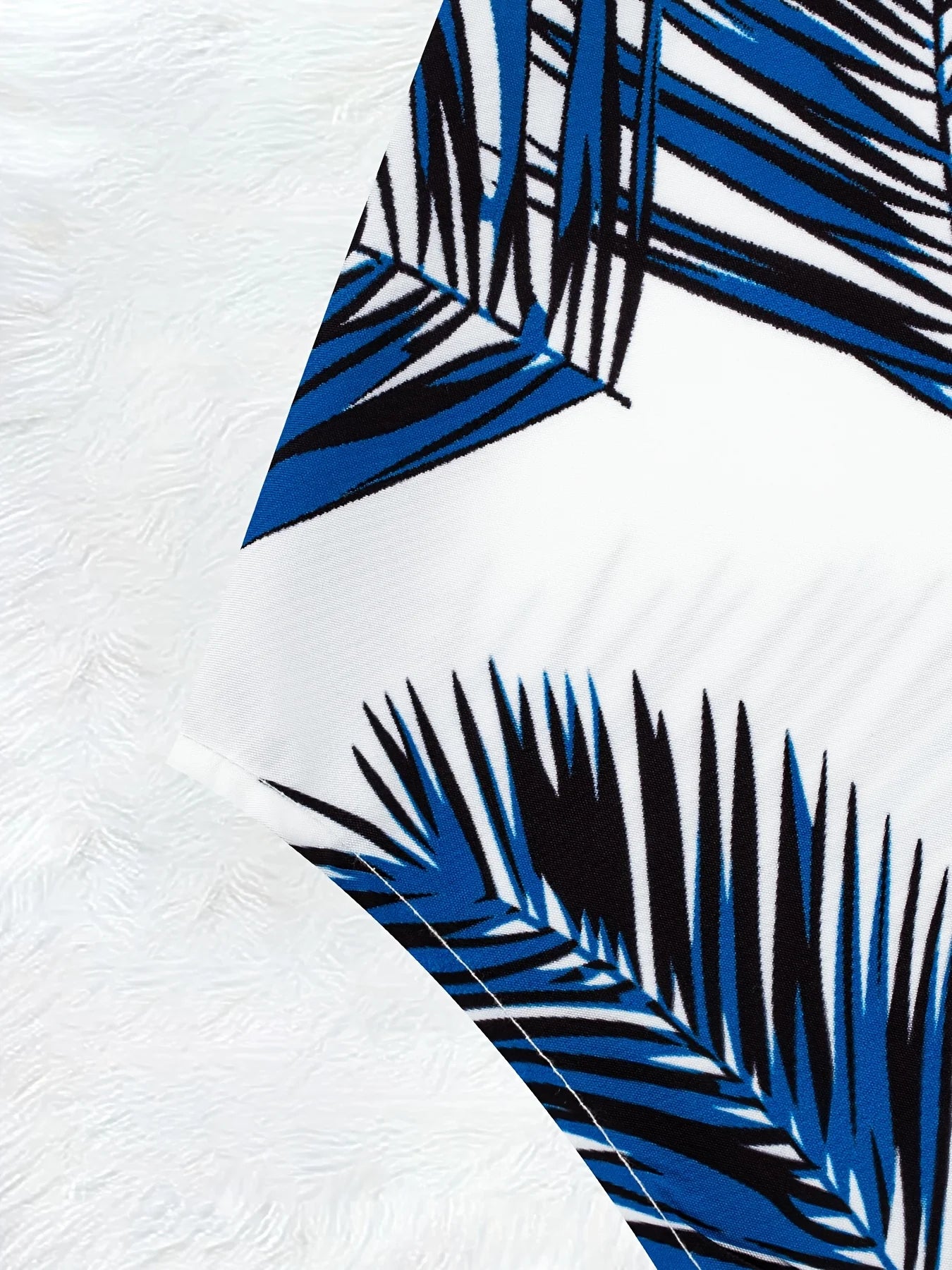 Printed Design Casual Blue and White Contrasting Leaf Long Sleeve Dress