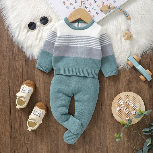Toddler Boys Girls Sport Suits Spring Autumn Casual Full Sleeves Sweaters Tops+Pants Outfits Sets Newborn Infant Knit Tracksuits