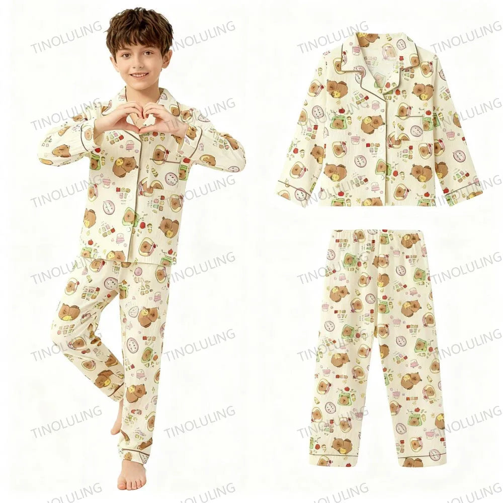 Girls' Pajamas Cartoon Sleepwear for Children Boys Teenage Kids 3 5 7 9 11 13 Yrs Home Wear Clothing Set Child Casual Outfits