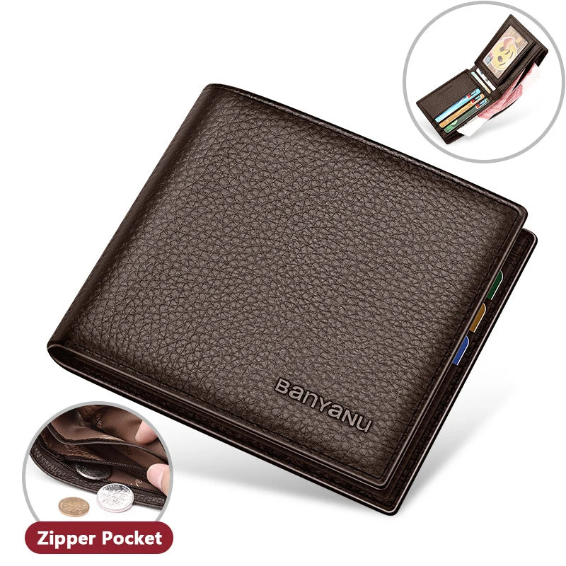 Business Man Wallet Simple Design Bifold Cowhide Genuine Leather Credit Card Wallet for Men Birthday Gifts