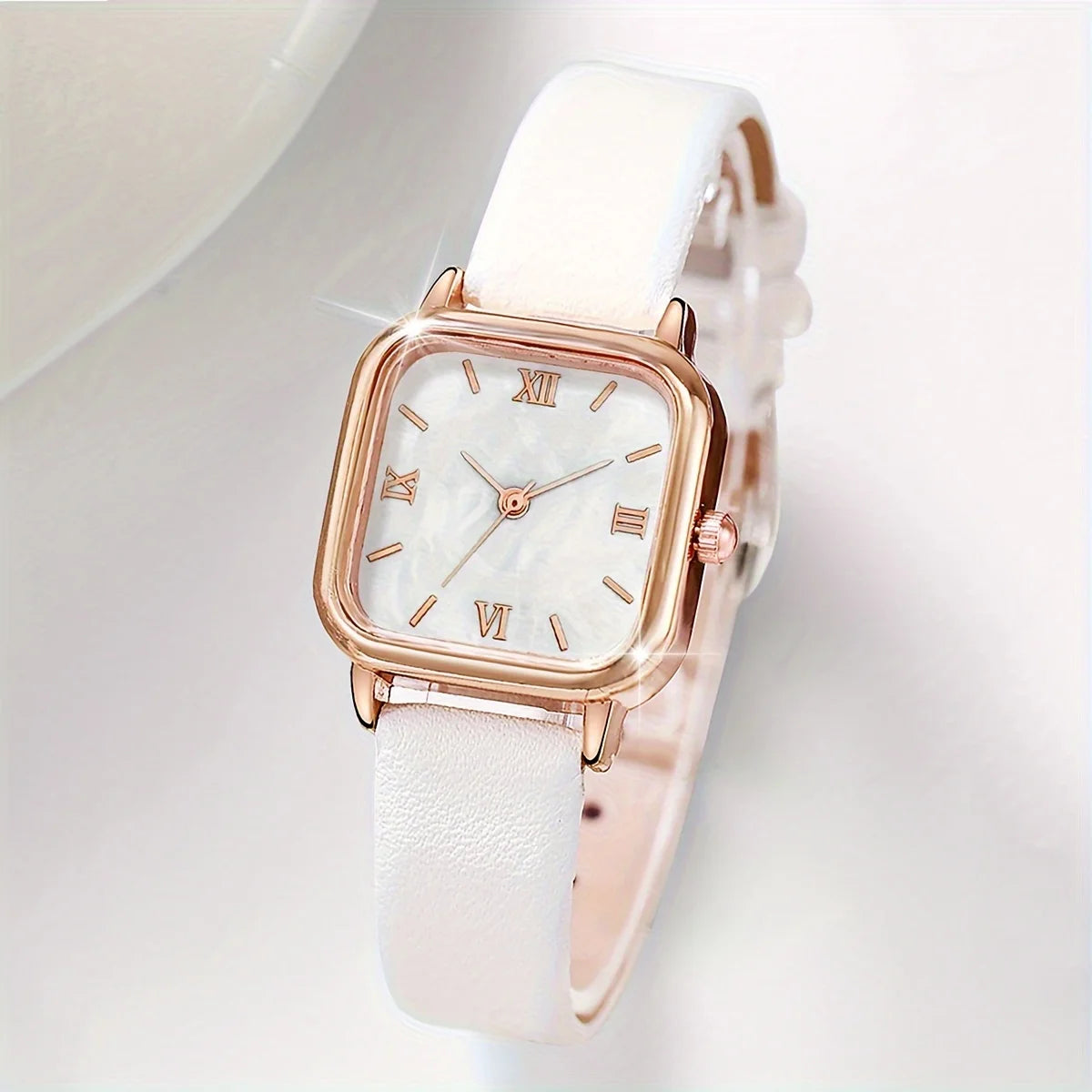 2pcs/set Fashion Women PU Band Square Dial Watch With Bracelet (Box Not Included)