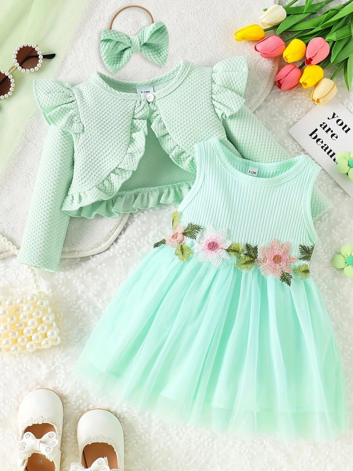 Prowow Fall Winter Baby Girl Denim Outfit Set Turn-down Collar Jeans Jacket+Deer Printed Dress Newborn Baby Birth Clothing