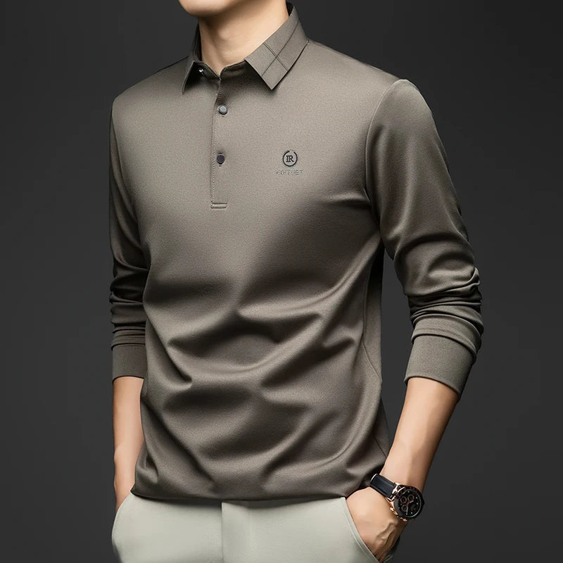 BROWON Polo Shirt for Man 2025 Spring Autumn Men Long Sleeve Polo Shirts,