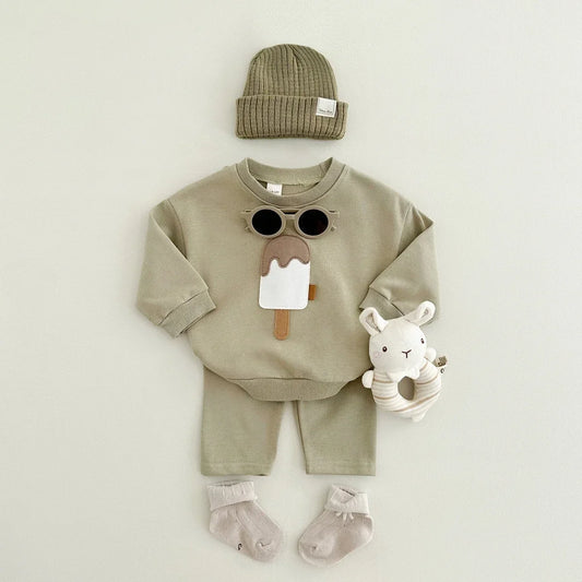 New Autumn Baby Boys Girls Clothing Set Toddler Casual Cotton Home Wear Ice Cream 2PCS Set Long- Sleeved Pants Children's Suits