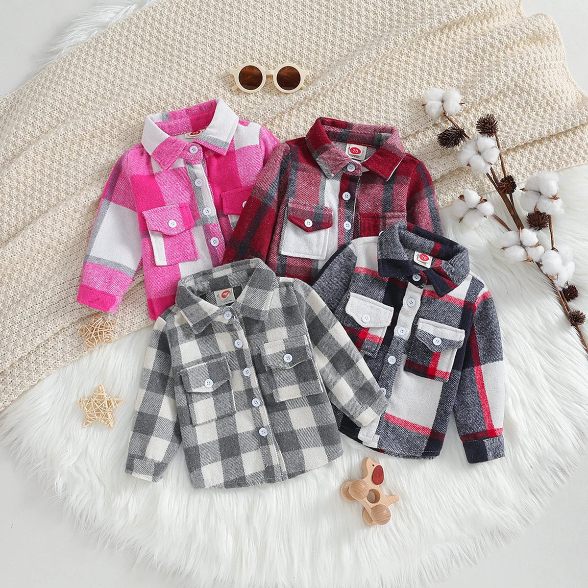 New Kid Baby Girl Boy Plaid Shirt Jacket Tops Lapel Long Sleeve Button Up Coat Spring Autumn Children Clothing