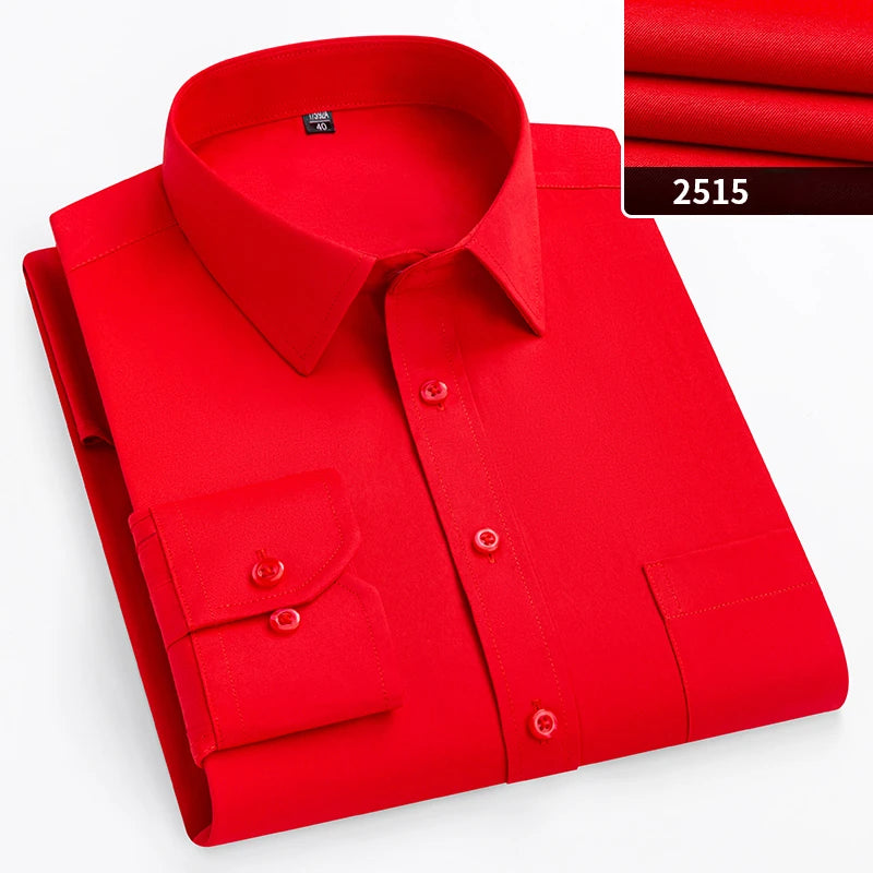 double collor Full shirts for men plus size slim fit formal plain shirt over size office clothes solid long-sleeve business tops