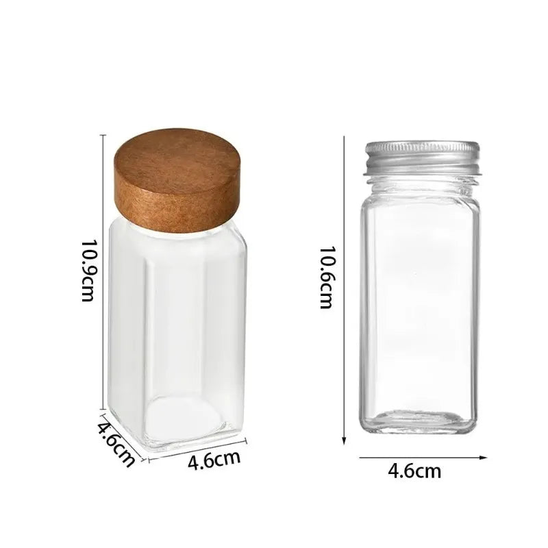 Square Spice Jars with Label with Acacia Wood Lids Dispensing Bottles Glass Sealed Jar  Clear Empty Bottles Seasoning Organizer