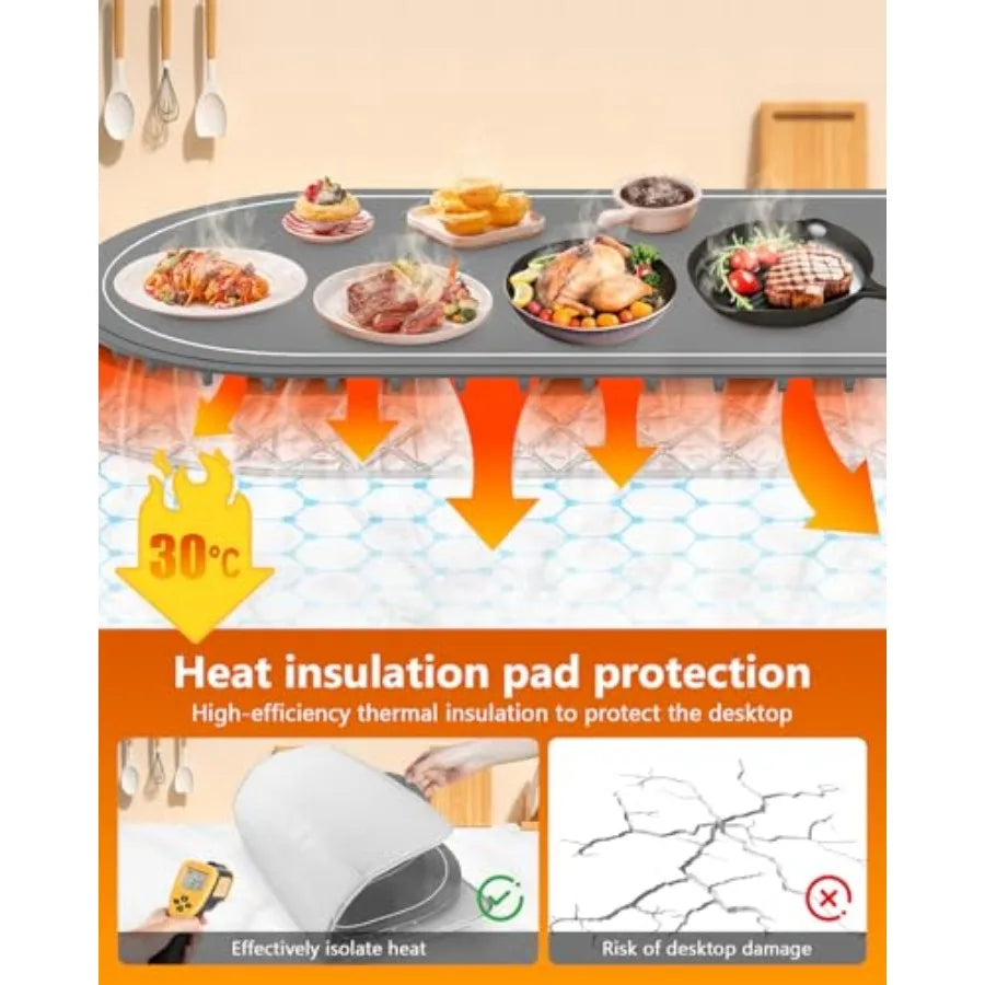 Warming Mat for Food Extra Large 36"x15" Food Warming Mat with Heat Insulation Pad Silicone Heating Mat for Food Rollable and P