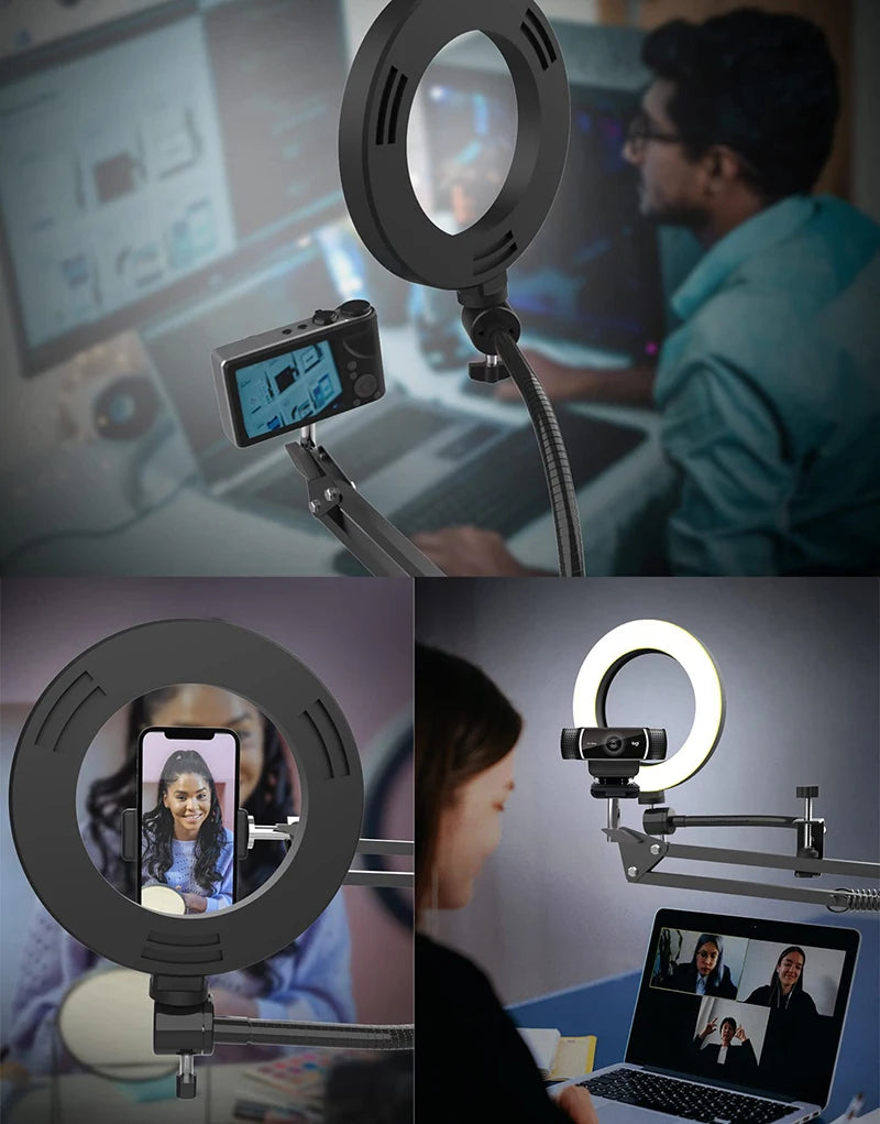 Selfie Ring Light with Mobile Phone Holder Support Table Arm Stand Ringlight for Live Broadcast Rong Ligth for Youtube Streaming