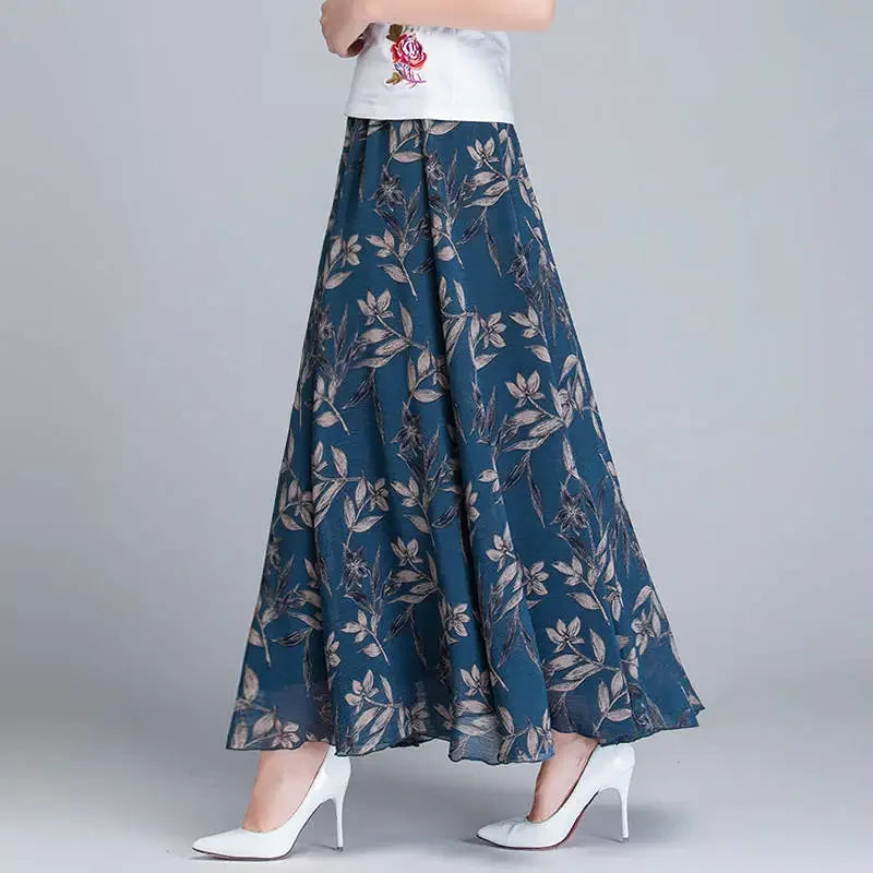 Chiffon Floral Maxi Summer Skirt Women Long High Waist Holiday Dance Skirt Elegant Beach Boho Hot Sale Lady Vintage Girl Fairy