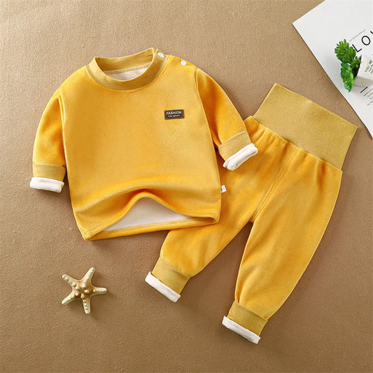 Newborn Padded Thickened Sets Baby Thermal Underwear outfit Boys Girls Fleece High Waist Suit Children's Clothing 0-4 Years
