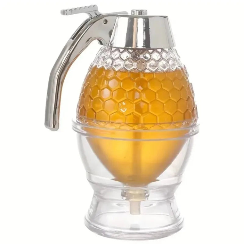 1PC No Drip Honey Jar & Syrup Dispenser, Acrylic Container with Stand, Home Kitchen Accessories