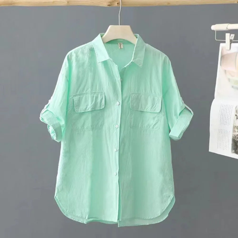 2026 Popular Summer New Shirt Design Loose Top Short Sleeved Middle-aged Pure Cotton Short Sleeved Casual Solid Color Shirt