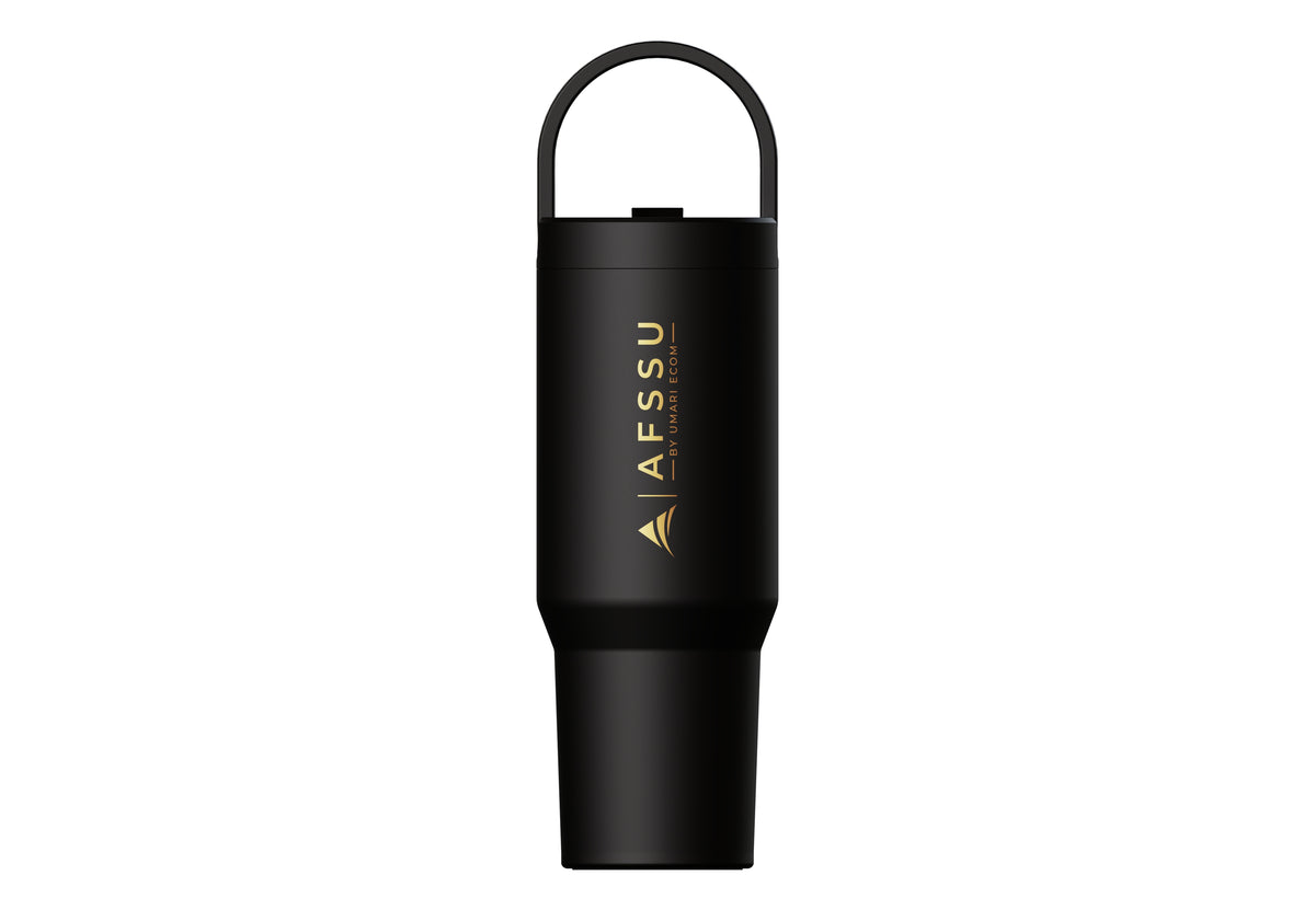 AFSSU 32 oz Vacuum Insulated Tumbler with Flip Straw & Carry Handle, Black