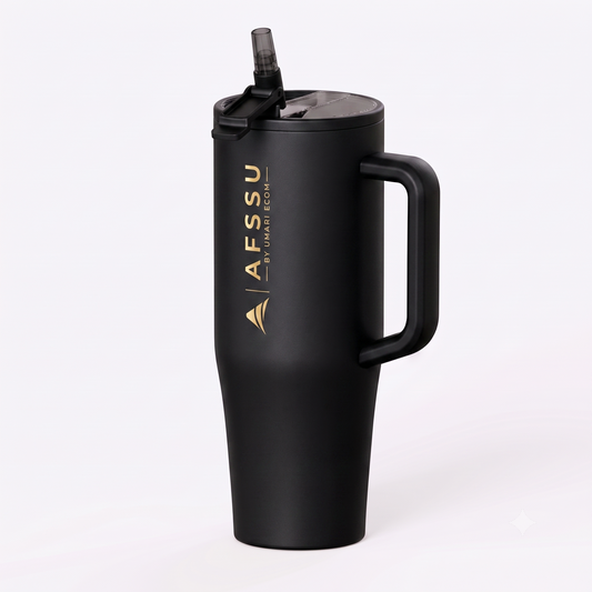 AFSSU 40 oz Tumbler with Handle & Flip Straw, Stainless Steel, Black,